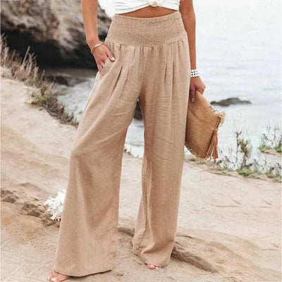 Klassieke wijde broek met hoge taille voor dames in de zomer