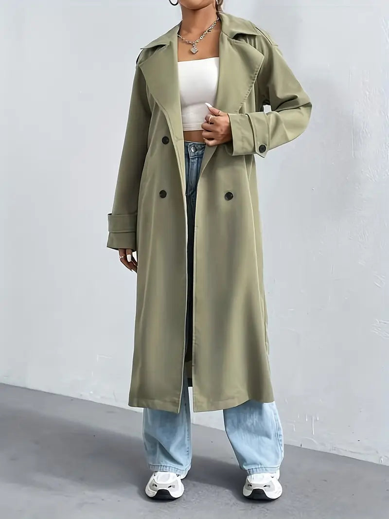 Minimalistische lange jas met dubbele knoopsluiting voor dames