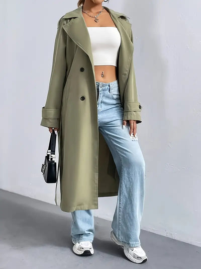 Minimalistische lange jas met dubbele knoopsluiting voor dames