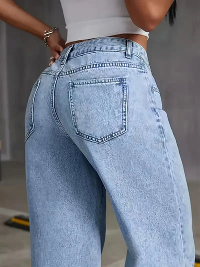 Moderne damesjeans met hoge taille en wijde pijpen