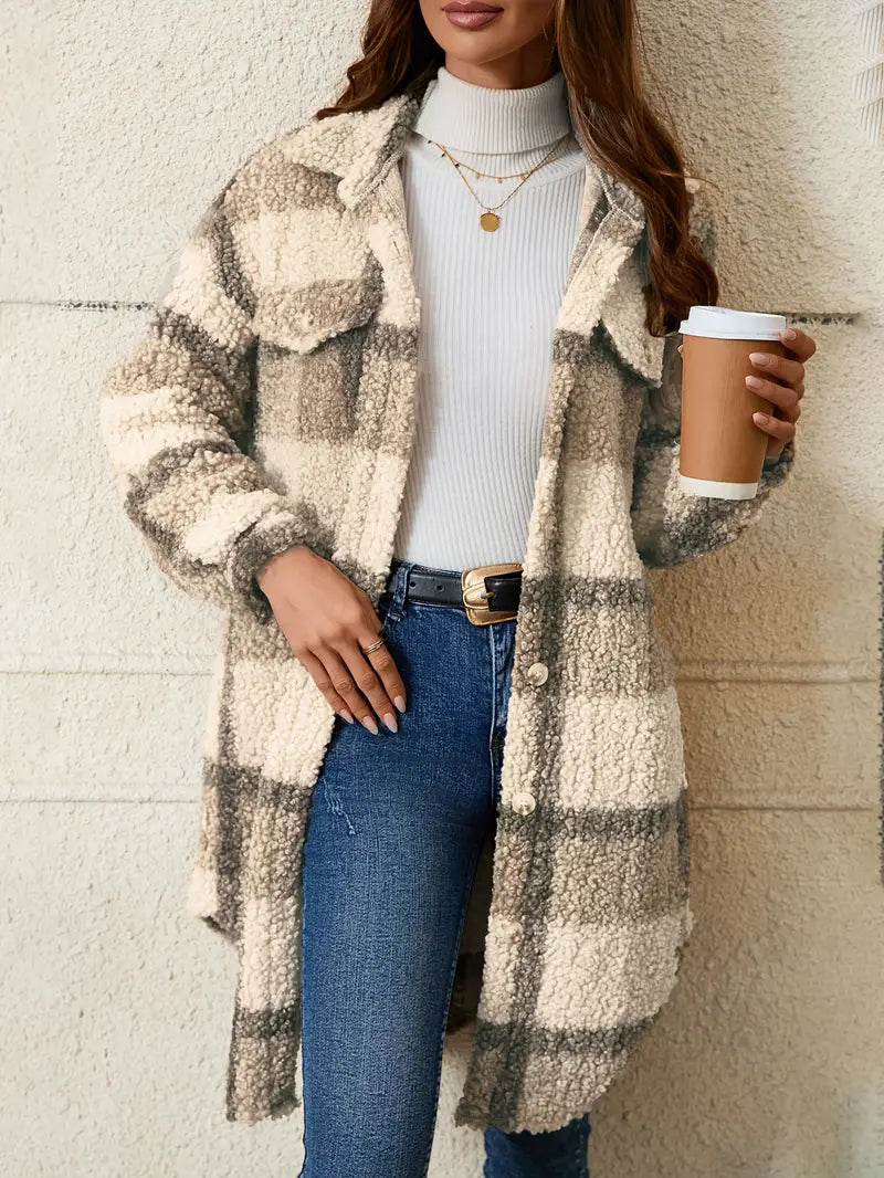 Moderne geruite winterjas voor dames