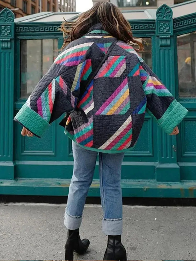 Van Leeuwen | Nora - Kleurrijke Quilted Jas met Wijde Mouwen