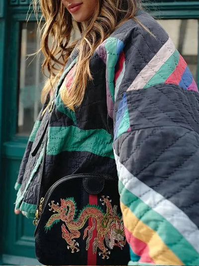 Van Leeuwen | Nora - Kleurrijke Quilted Jas met Wijde Mouwen