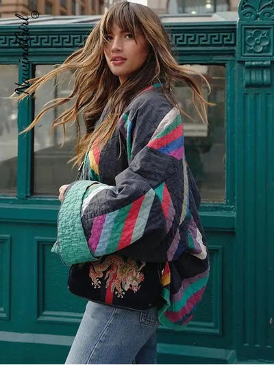 Van Leeuwen | Nora - Kleurrijke Quilted Jas met Wijde Mouwen