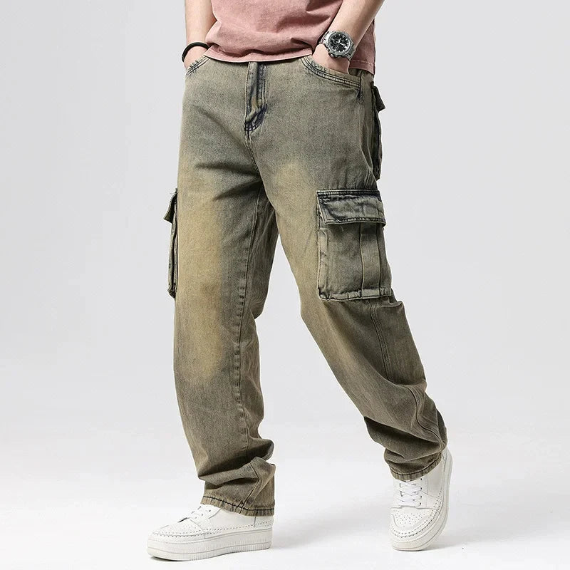 Rechte denim cargobroek heren Vintage stijl