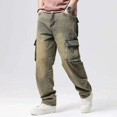 Rechte denim cargobroek heren Vintage stijl