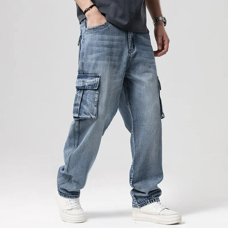 Rechte denim cargobroek heren Vintage stijl