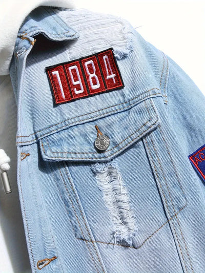 Stoere heren denimjas met patches voor de herfst