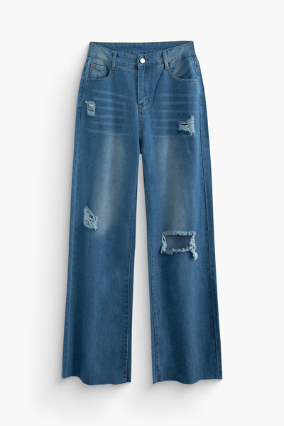 Dames Minimalistische gescheurde jeans met hoge taille