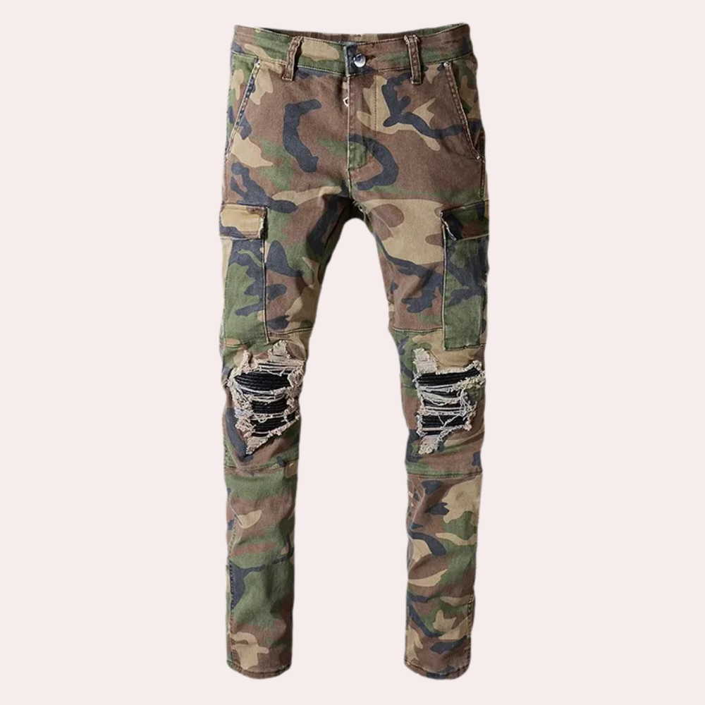 Van Leeuwen | Klassieke camo gescheurde herenjeans