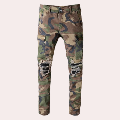 Van Leeuwen | Klassieke camo gescheurde herenjeans