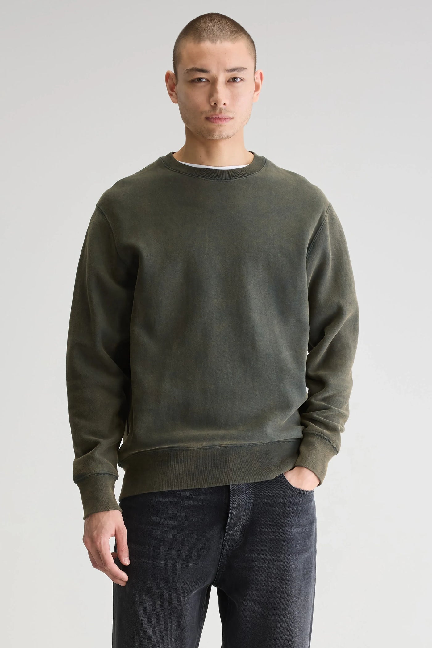 Van Leeuwen | Legergroen Classic crewneck lente Trui voor heren