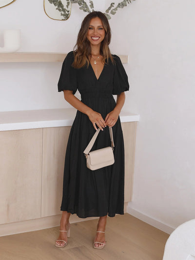 Vintage stijl zomerjurk met pofmouwen