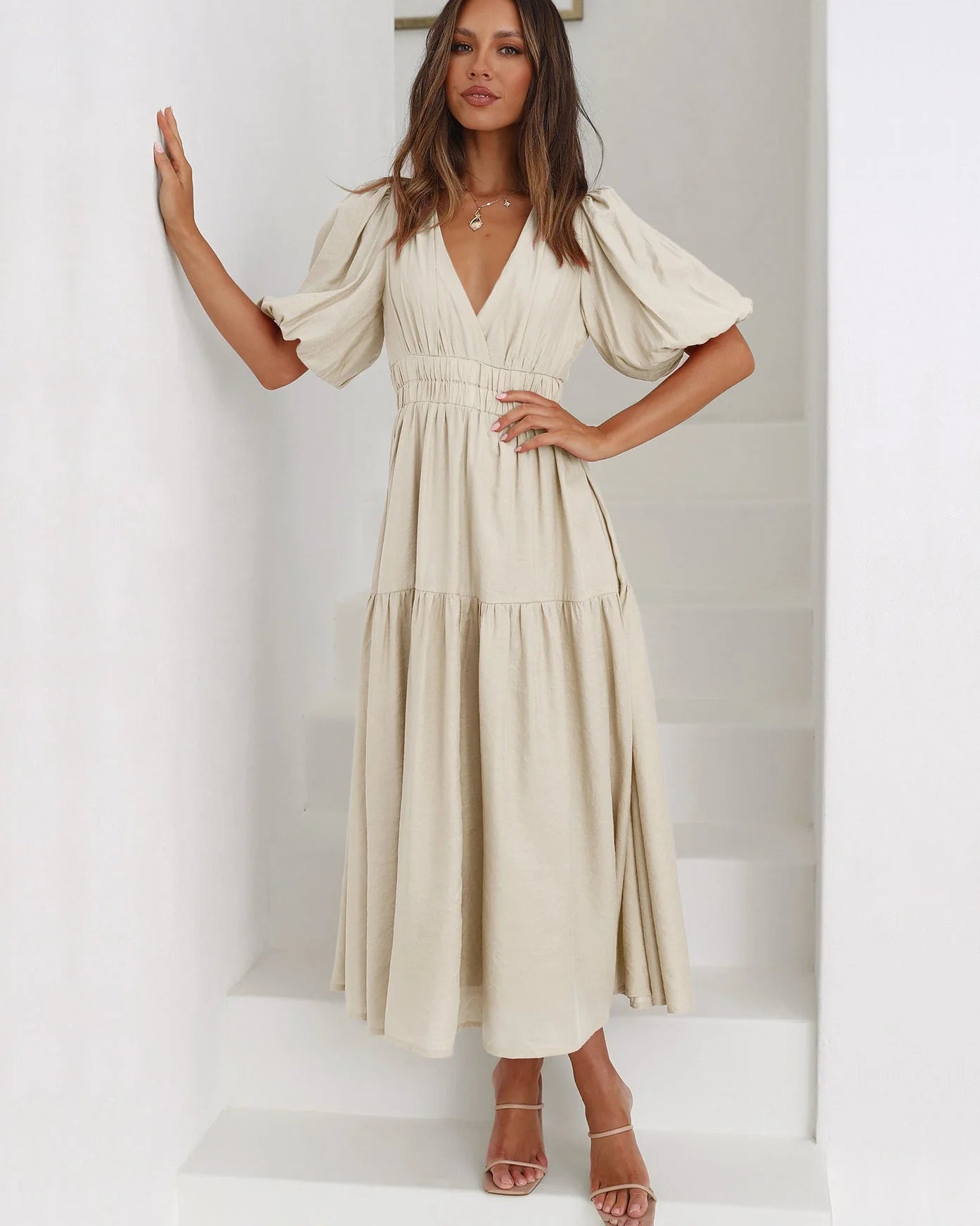 Vintage stijl zomerjurk met pofmouwen