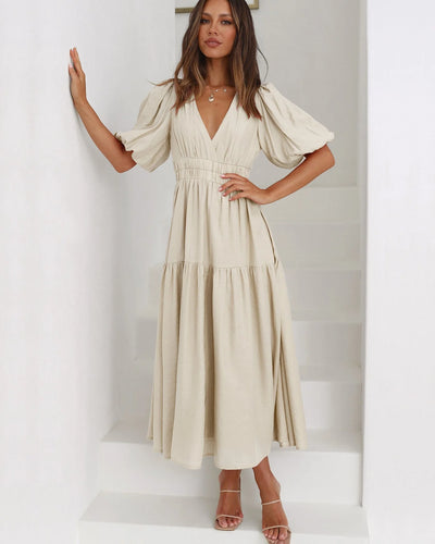 Vintage stijl zomerjurk met pofmouwen