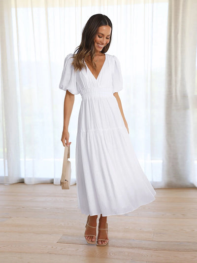 Vintage stijl zomerjurk met pofmouwen