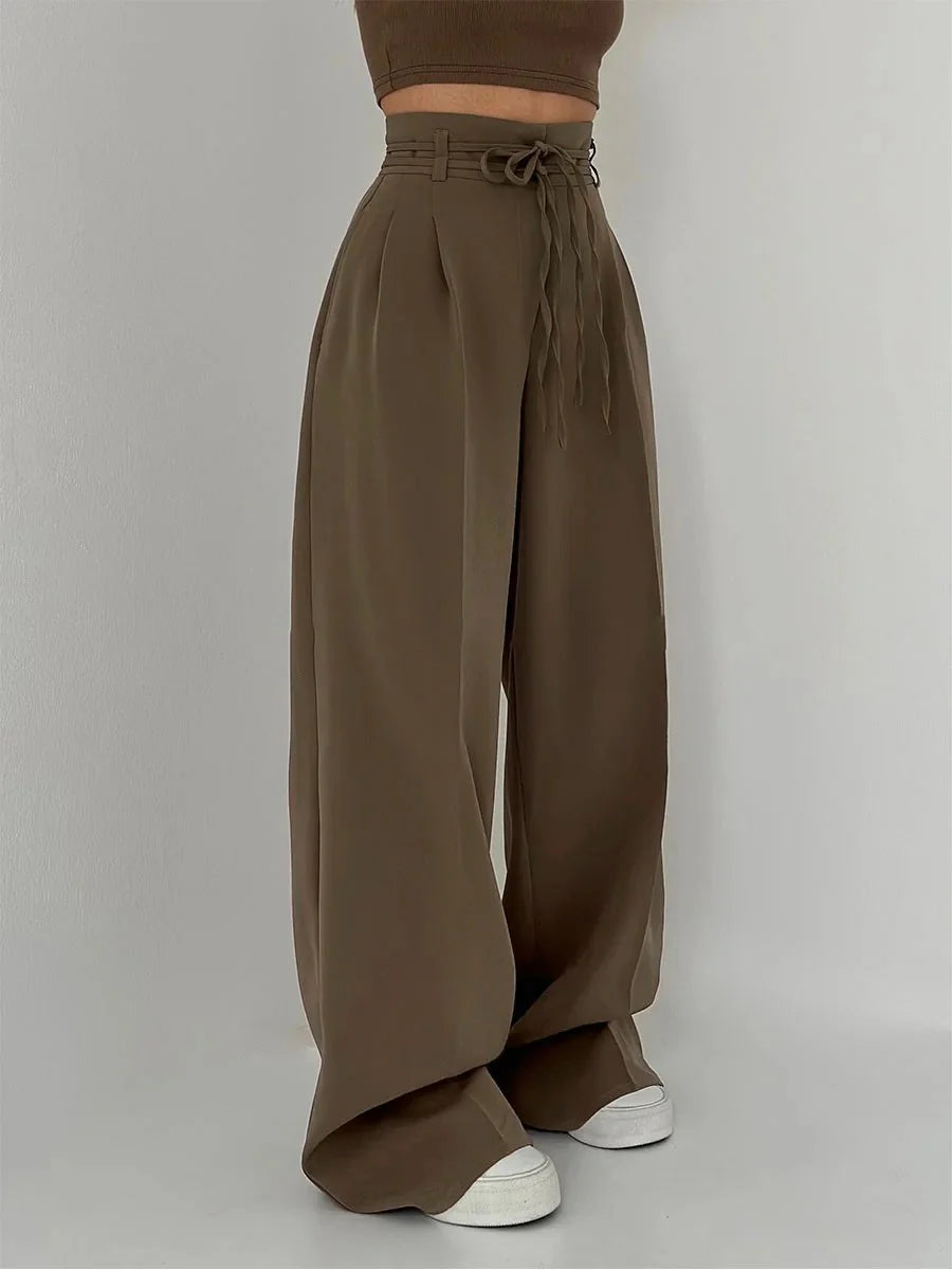 Voorjaarsbroek met hoge taille en wijde pijpen voor dames