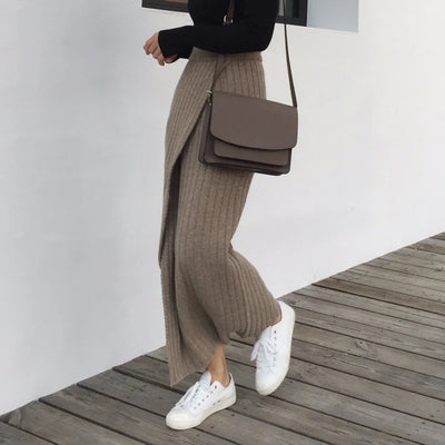 Vrouwen Knitted Maxi Rok met Split Lente