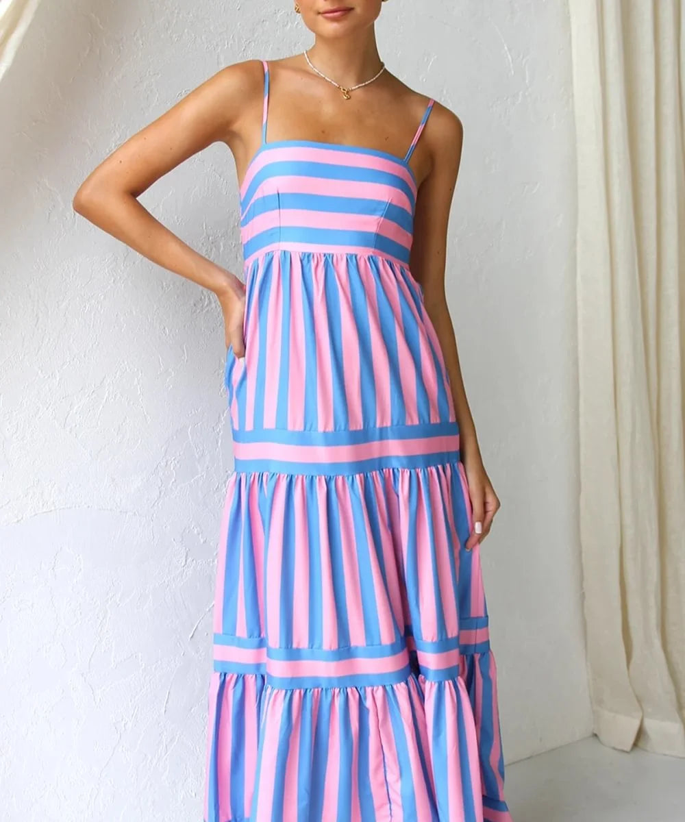 Vrouwen Minimalistische Candy Gestreepte Maxi Zomerjurk