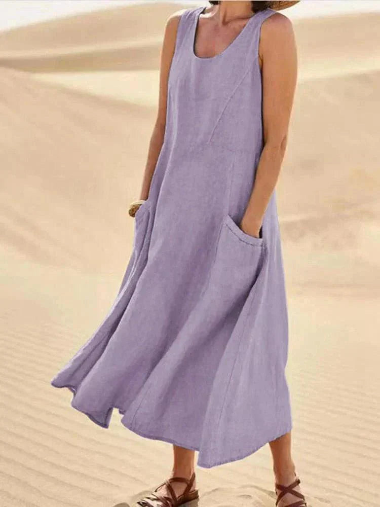 Vrouwen Minimalistische Pastelkleurige Maxi Dress met Zakken