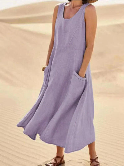 Vrouwen Minimalistische Pastelkleurige Maxi Dress met Zakken
