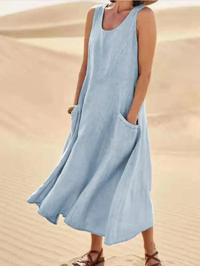 Vrouwen Minimalistische Pastelkleurige Maxi Dress met Zakken