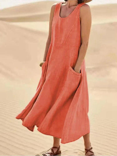 Vrouwen Minimalistische Pastelkleurige Maxi Dress met Zakken