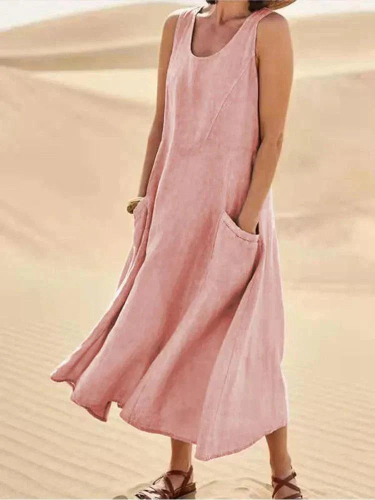 Vrouwen Minimalistische Pastelkleurige Maxi Dress met Zakken