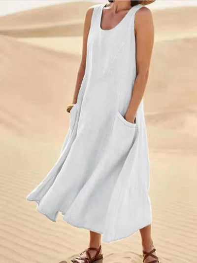 Vrouwen Minimalistische Pastelkleurige Maxi Dress met Zakken