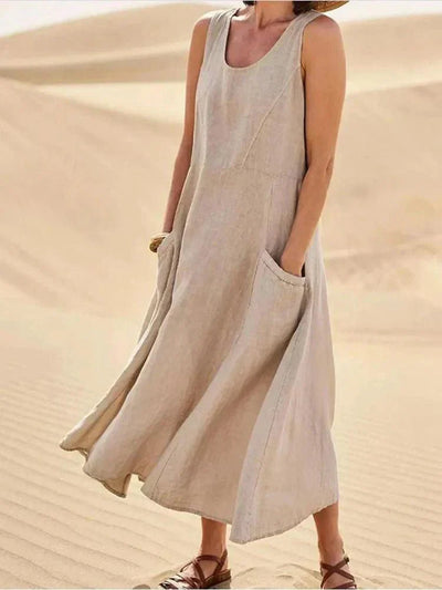 Vrouwen Minimalistische Pastelkleurige Maxi Dress met Zakken