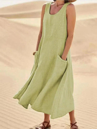 Vrouwen Minimalistische Pastelkleurige Maxi Dress met Zakken